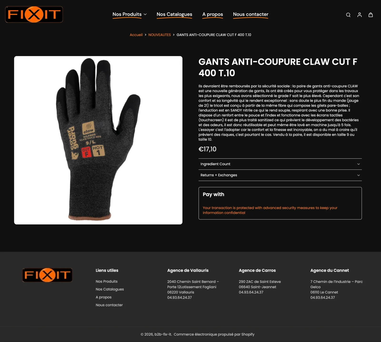 Page catégorie Fixit France — e-commerce Shopify finalisé et connecté à l'ERP EBP